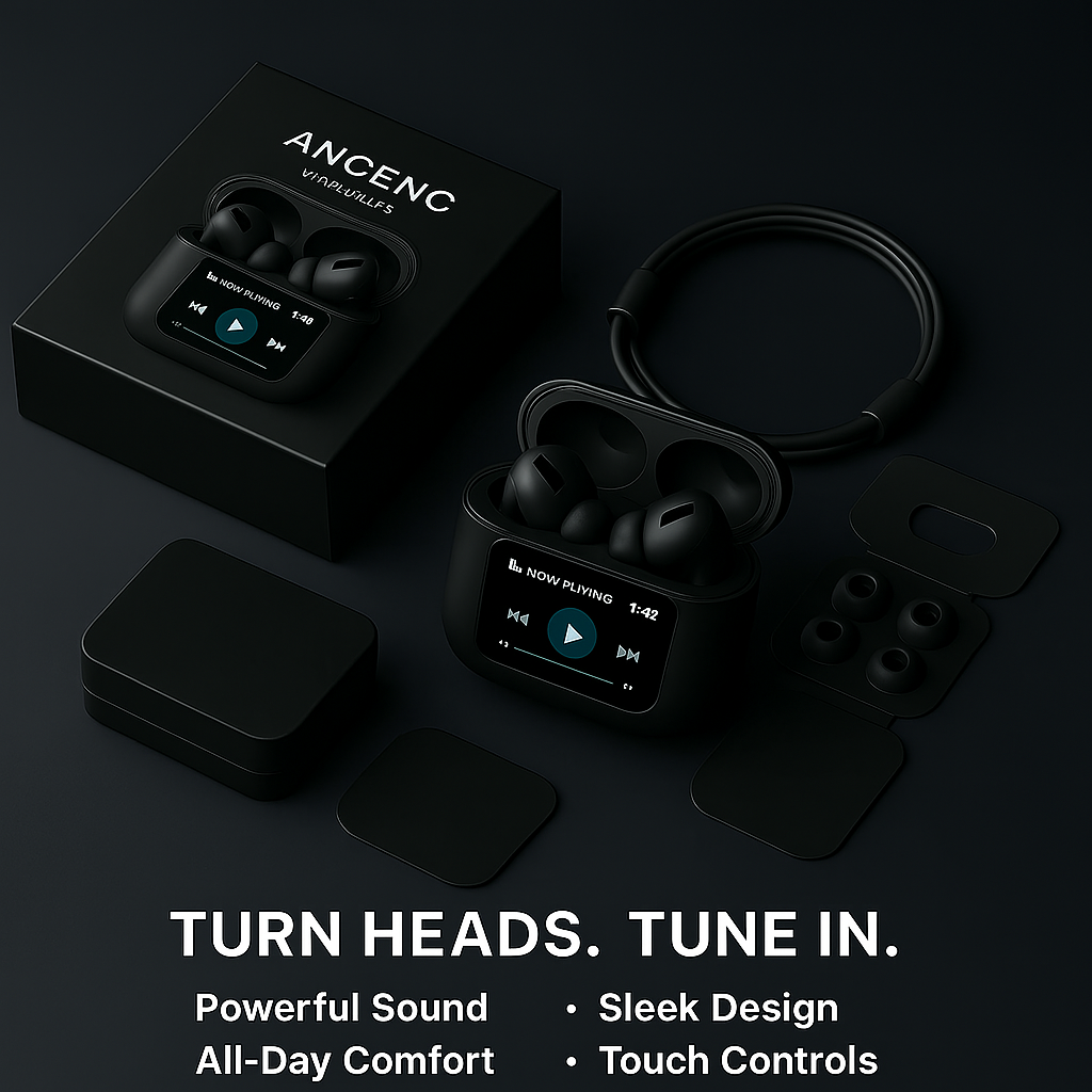 A9 Pro AirPods Touch Control, Hybrid ANC & Smart Display Case