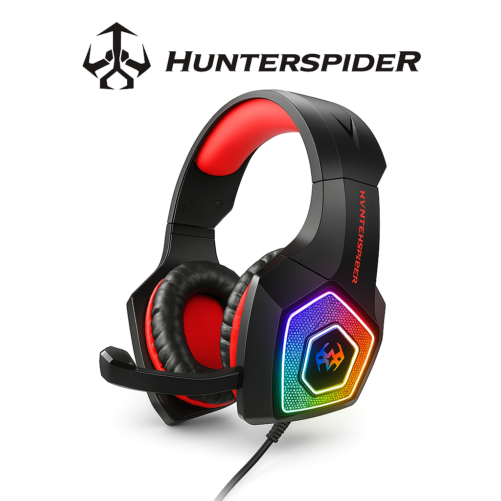 HUNTERSPIDER Headphones for Gaming Bold Design, Lag-Free Mic & Surround Sound