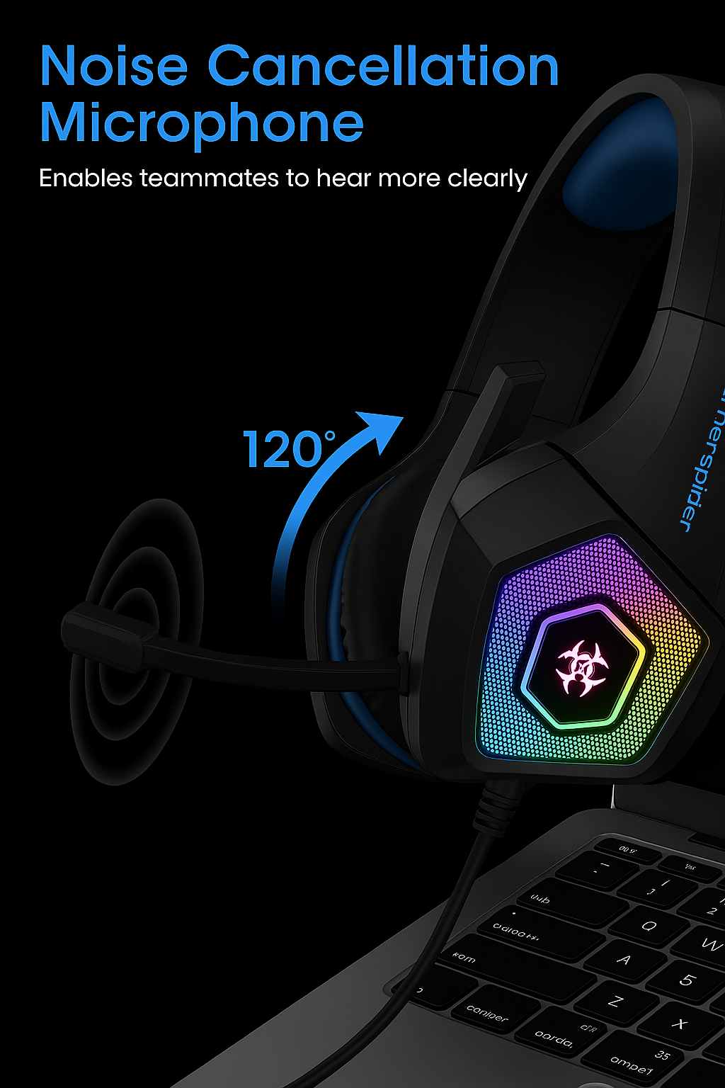 HUNTERSPIDER Headphones for Gaming Bold Design, Lag-Free Mic & Surround Sound