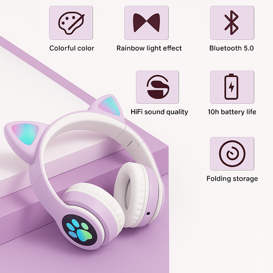 STN-28 Bluetooth Headset  Stylish Cat Design, Deep Bass