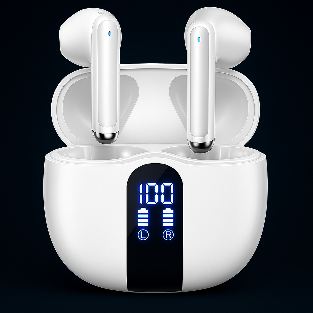 Stereo Bluetooth Earbuds  Deep Bass, Sleek Design & All-Day Comfort