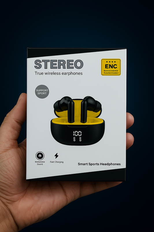 Stereo Bluetooth Earbuds  Deep Bass, Sleek Design & All-Day Comfort
