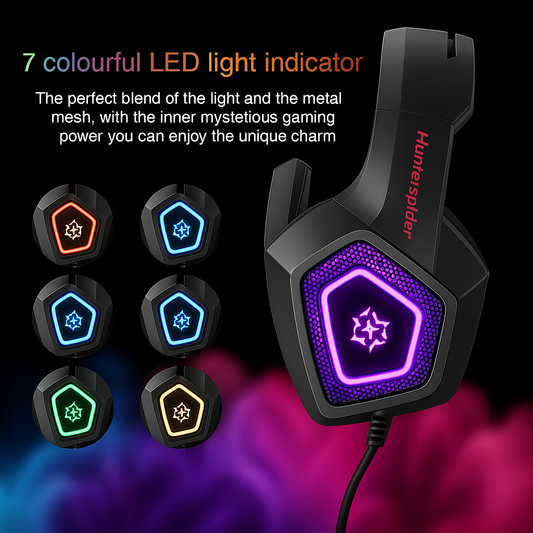 HUNTERSPIDER Headphones for Gaming  Bold Design, Lag-Free Mic & Surround Sound